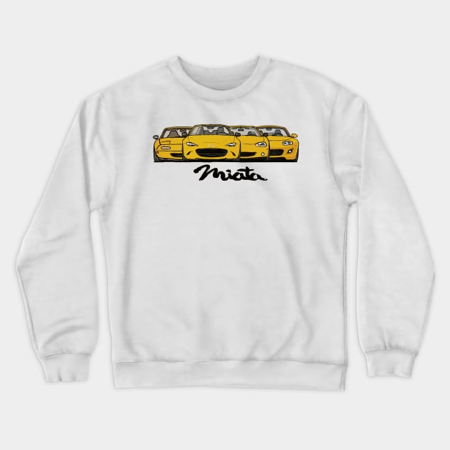 MX5 Miata Generations Yellow Crewneck Sweatshirt by Woreth